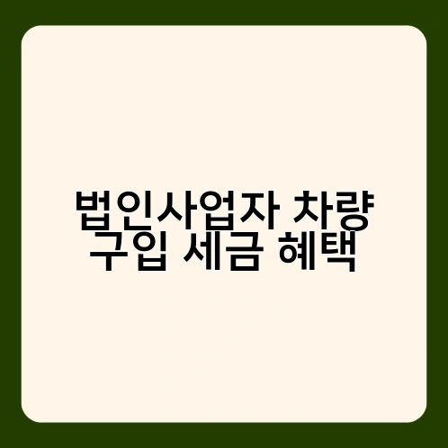 법인사업자 차량 구입 세금 혜택