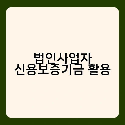 법인사업자 신용보증기금 활용